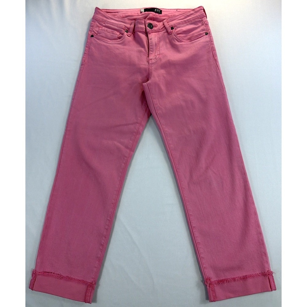 KUT from the Kloth Amy Crop Womens 6 Pink Straight Jeans Raw Hem 30x24